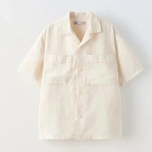 Zara Boys Linen Blended Cotton Yellow Pocket Shirt (Size 11-12)